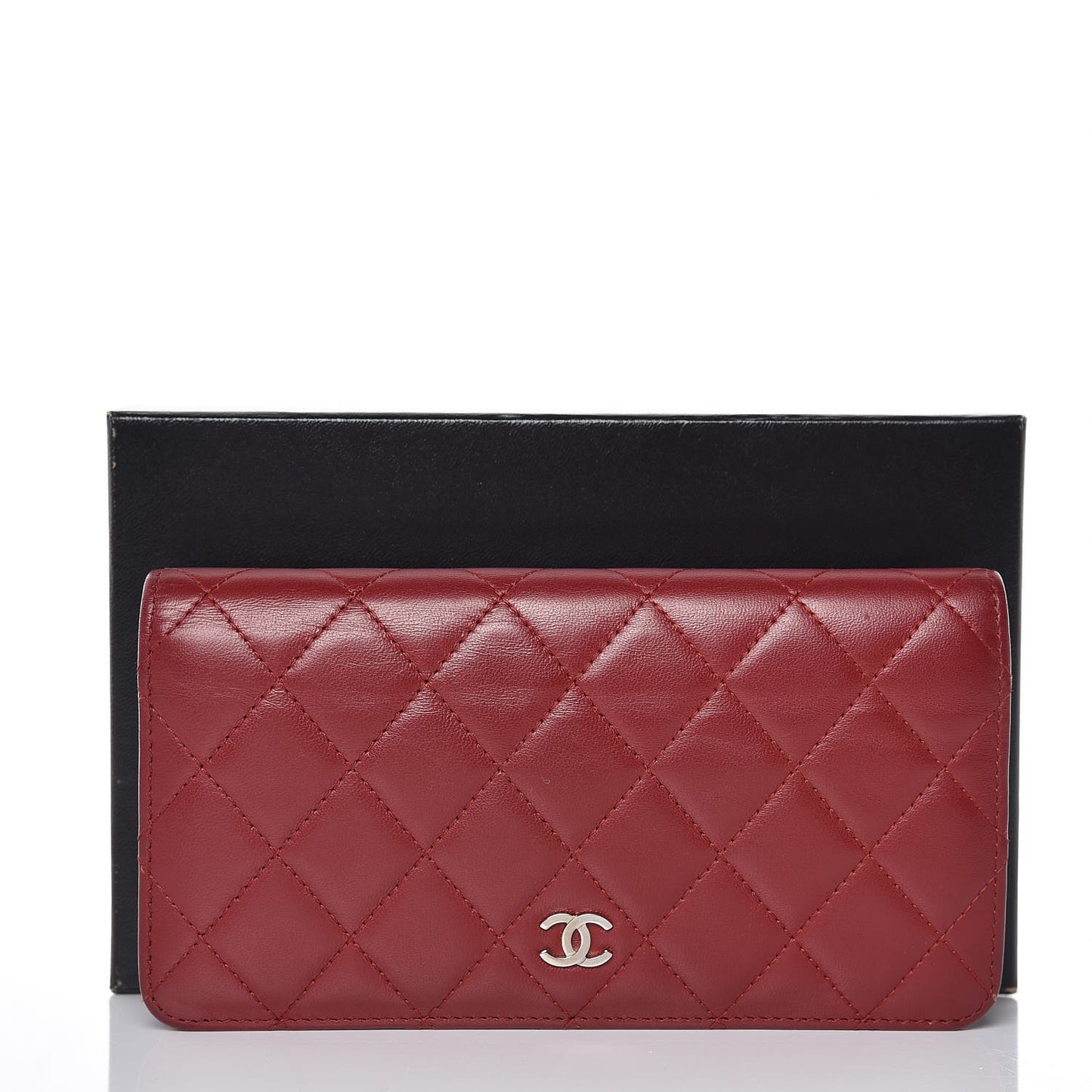 Lambskin Quilted Yen Wallet Red