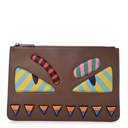 Fendi Vitello Century Lined Monster Eyes Pouch Moka Multicolor 1 of 8