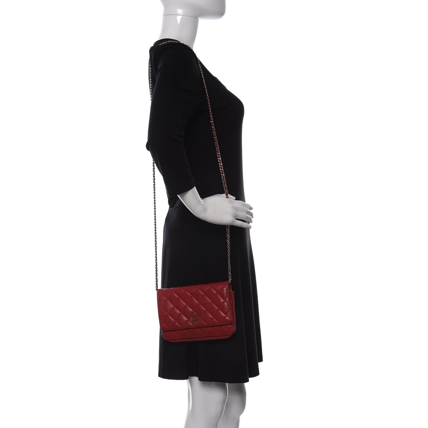 Caviar Quilted Wallet On Chain WOC Dark Red