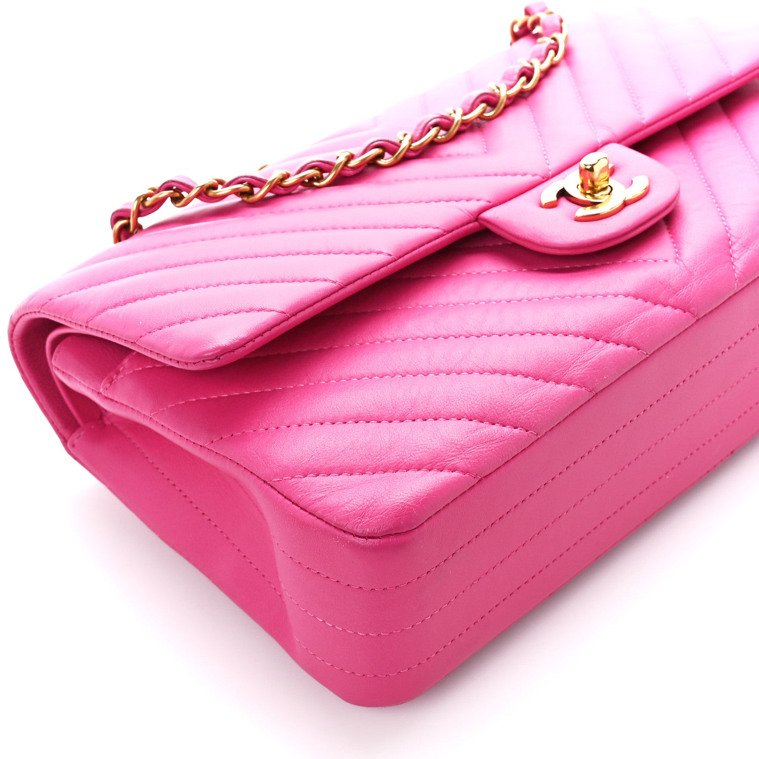 Chanel Lambskin Chevron Quilted Medium Double Flap Pink 10 of 11