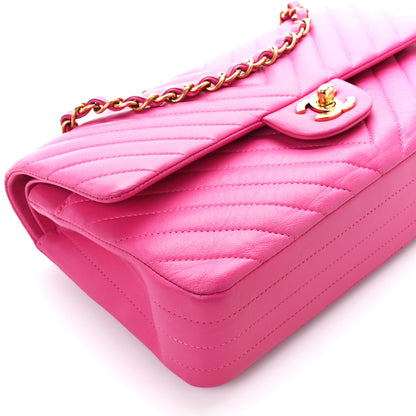 Chanel Lambskin Chevron Quilted Medium Double Flap Pink 10 of 11