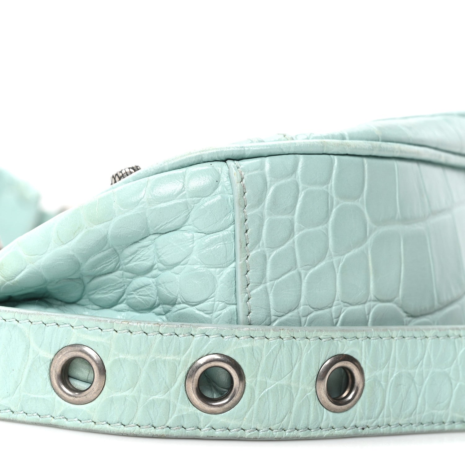 Balenciaga Extra Supple Calfskin Crocodile Embossed Le Cagole Shoulder Bag XS Green Acqua 10 of 11