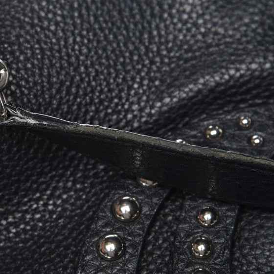 Pebbled Calfskin Studded Medium Soho Chain Shoulder Bag Black