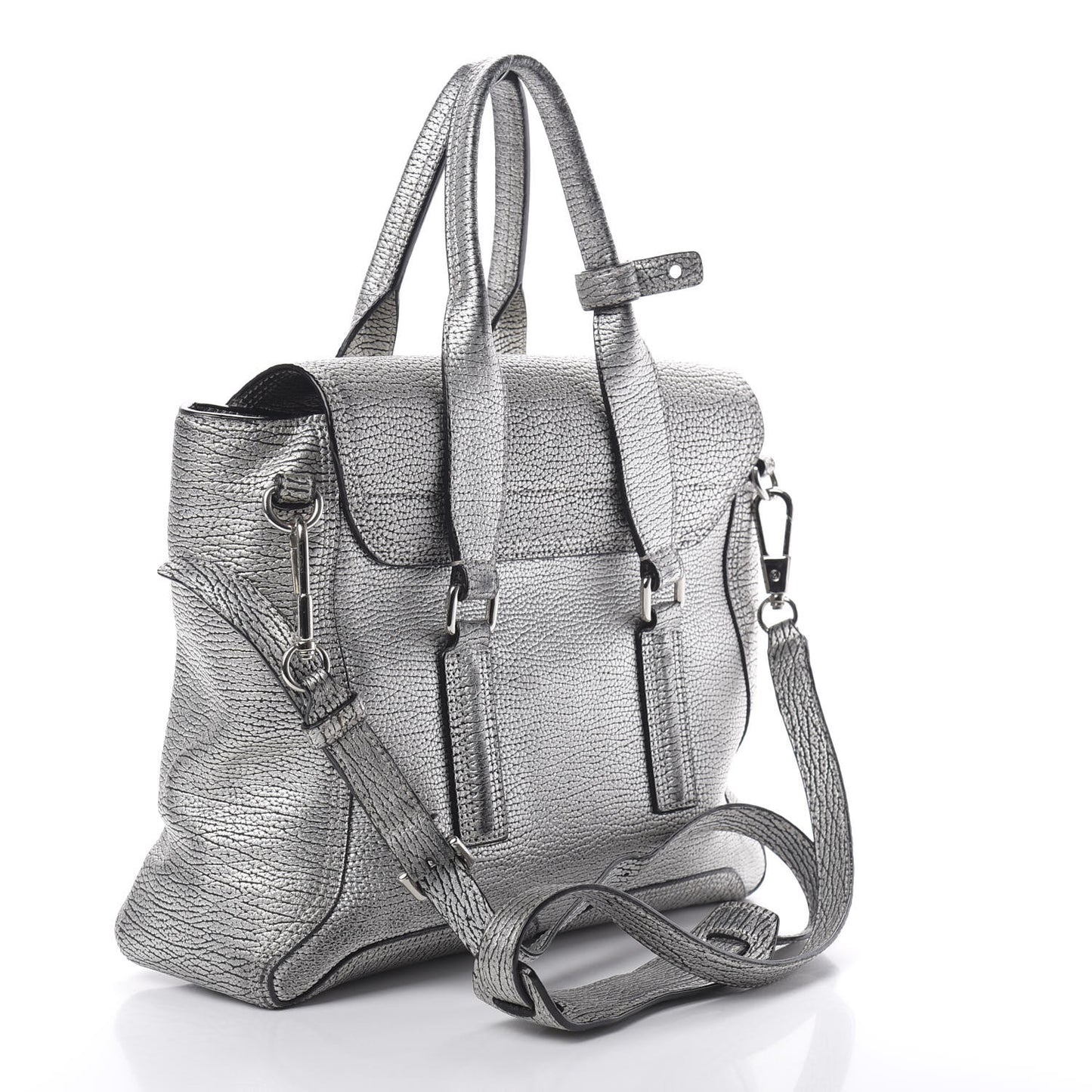 3.1 Textured Calfskin Medium Pashli Satchel Silver