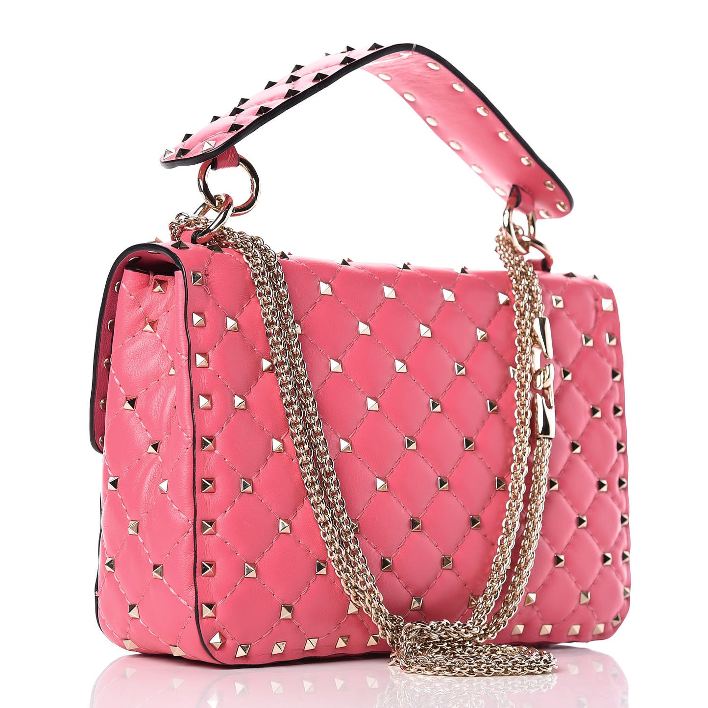 Lambskin Medium Rockstud Spike Shoulder Bag Pink