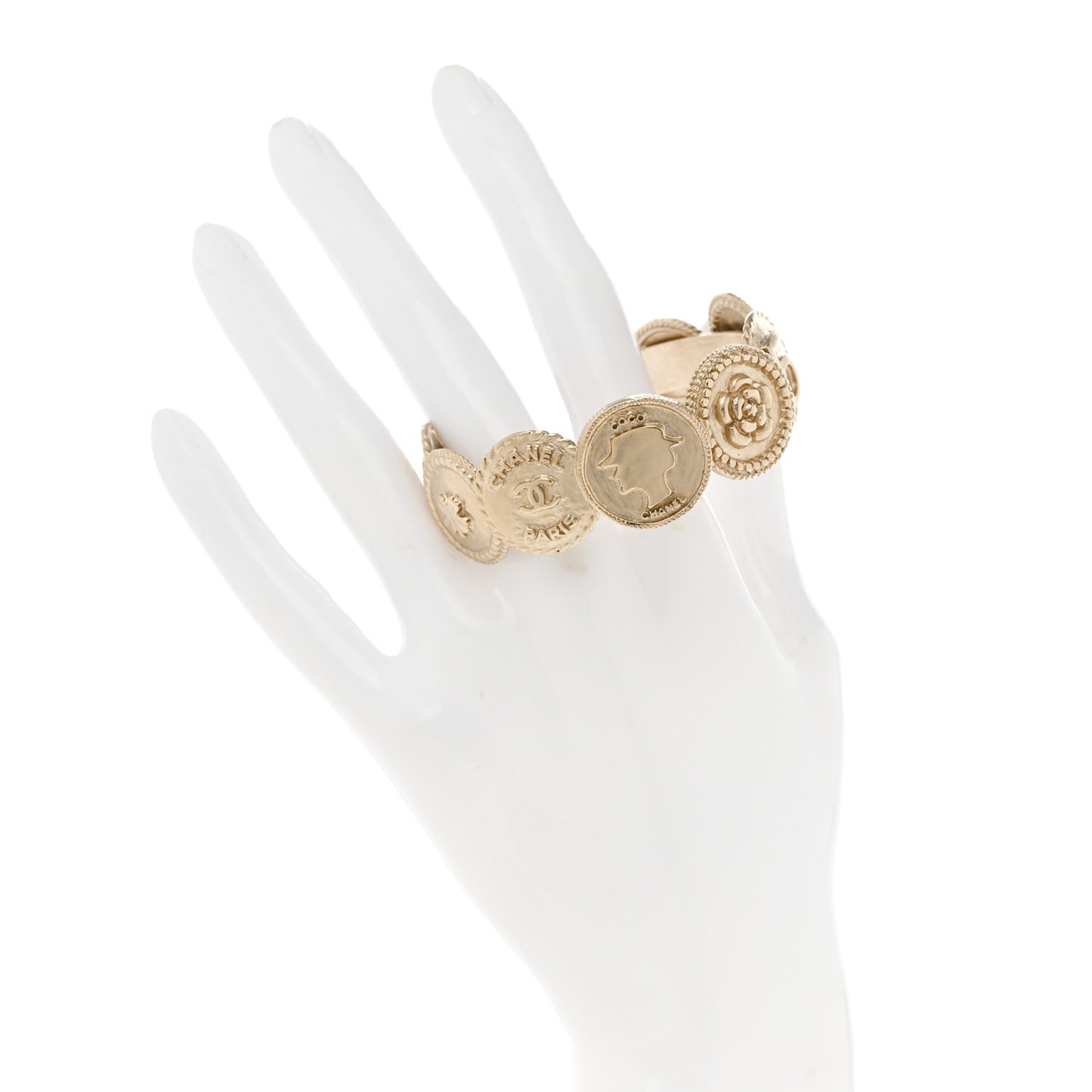 Metal Mademoiselle Coin Cuff Bracelet Gold
