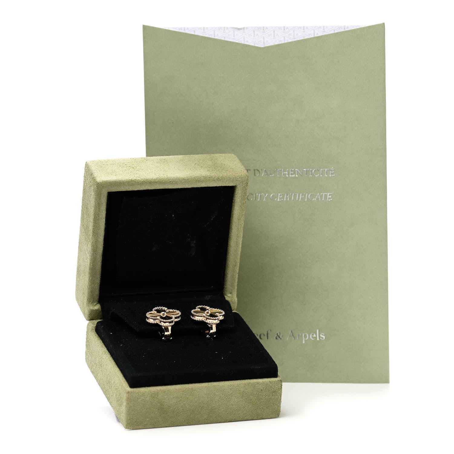 Van Cleef & Arpels 18K Yellow Gold Guilloche Vintage Alhambra Earrings 5 of 5
