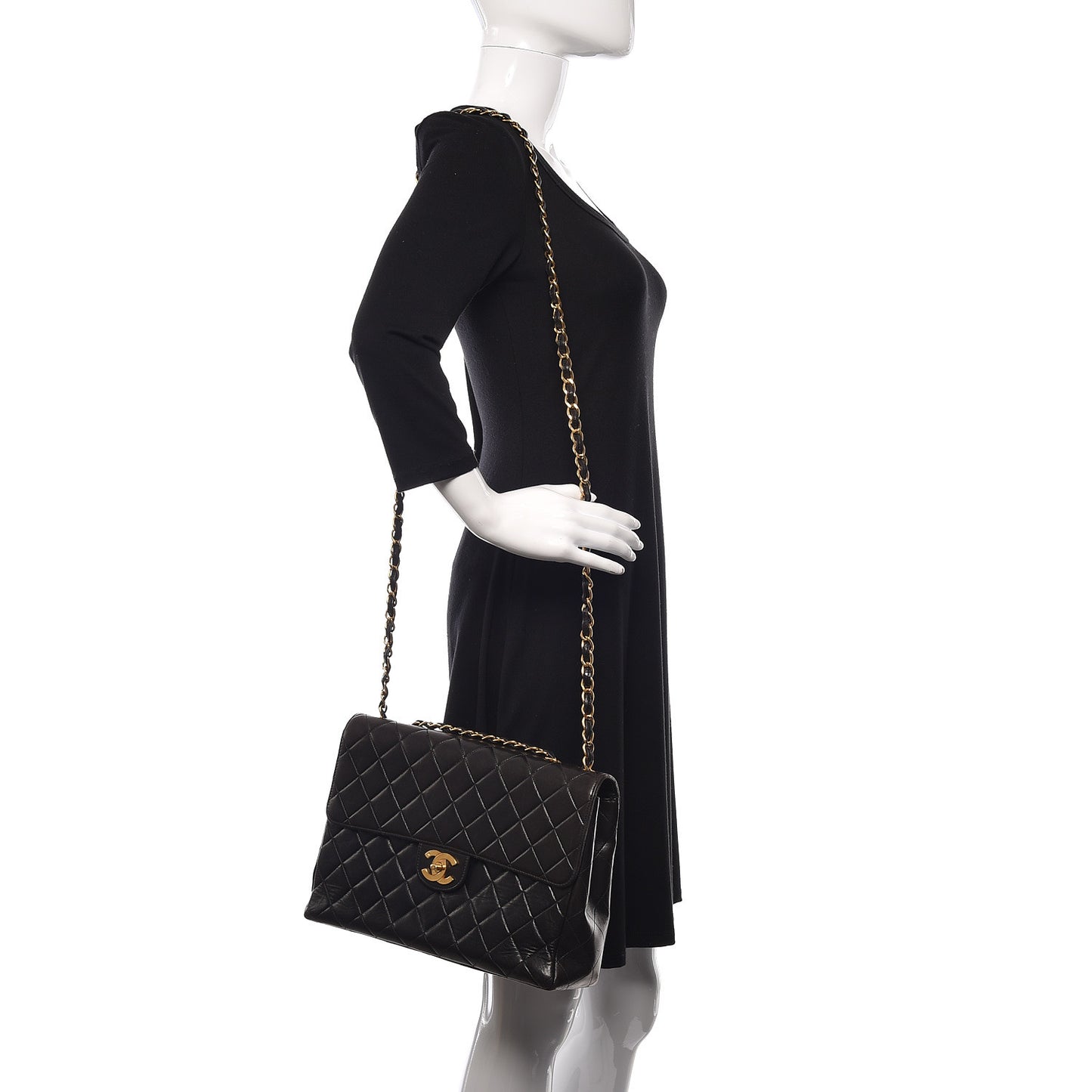 Lambskin Quilted Jumbo Single Flap Black