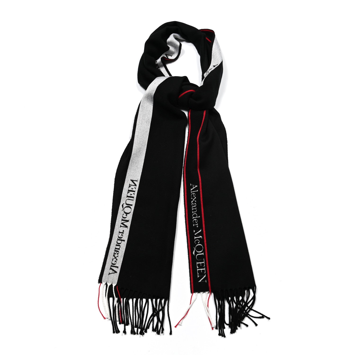 Alexander McQueen Wool Cashmere Logo Scarf Black Red White 1 of 4