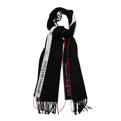 Alexander McQueen Wool Cashmere Logo Scarf Black Red White 1 of 4