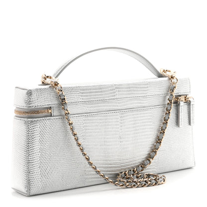Chanel Lizard Embossed Top Handle Slim Vanity With Chain Silver 3 of 11