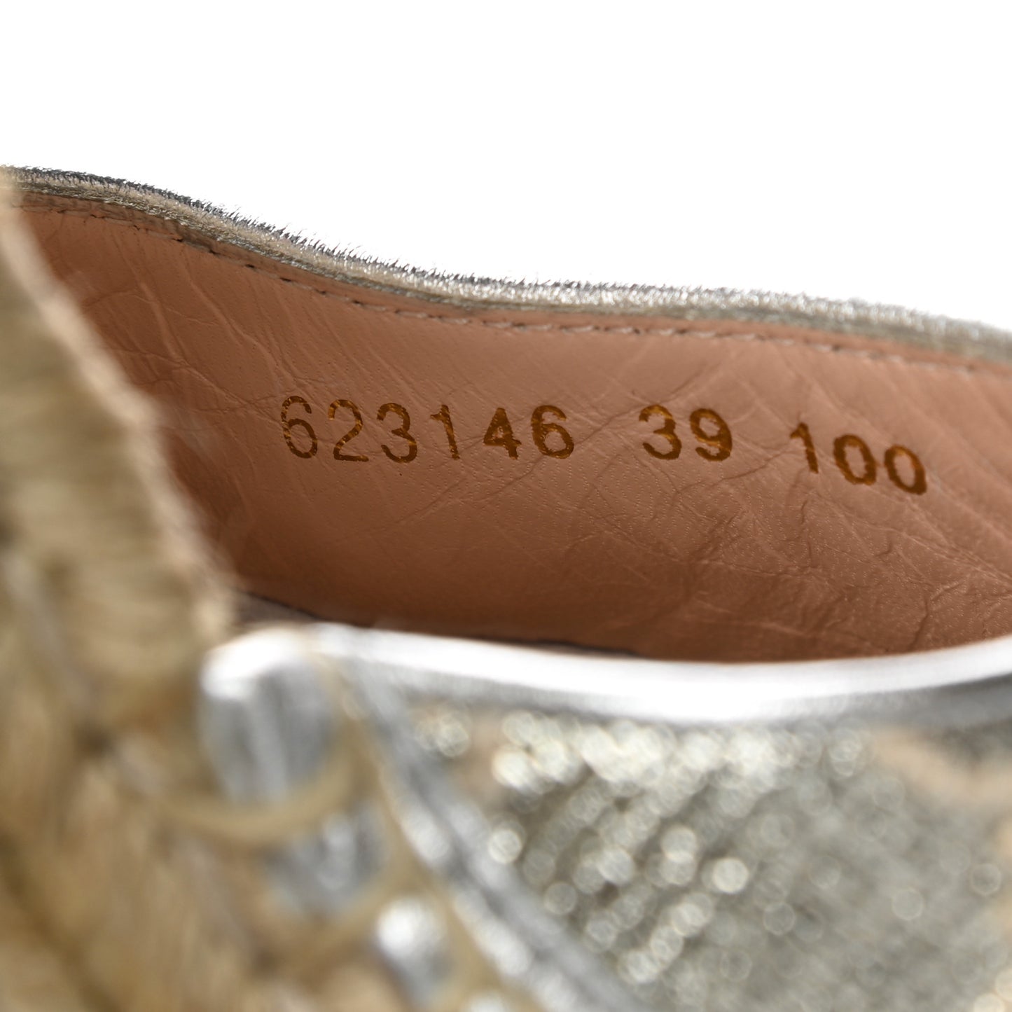 Lame GG Monogram Ankle Wrap Platform Espadrille Wedges 39 Silver Beige Light Grey