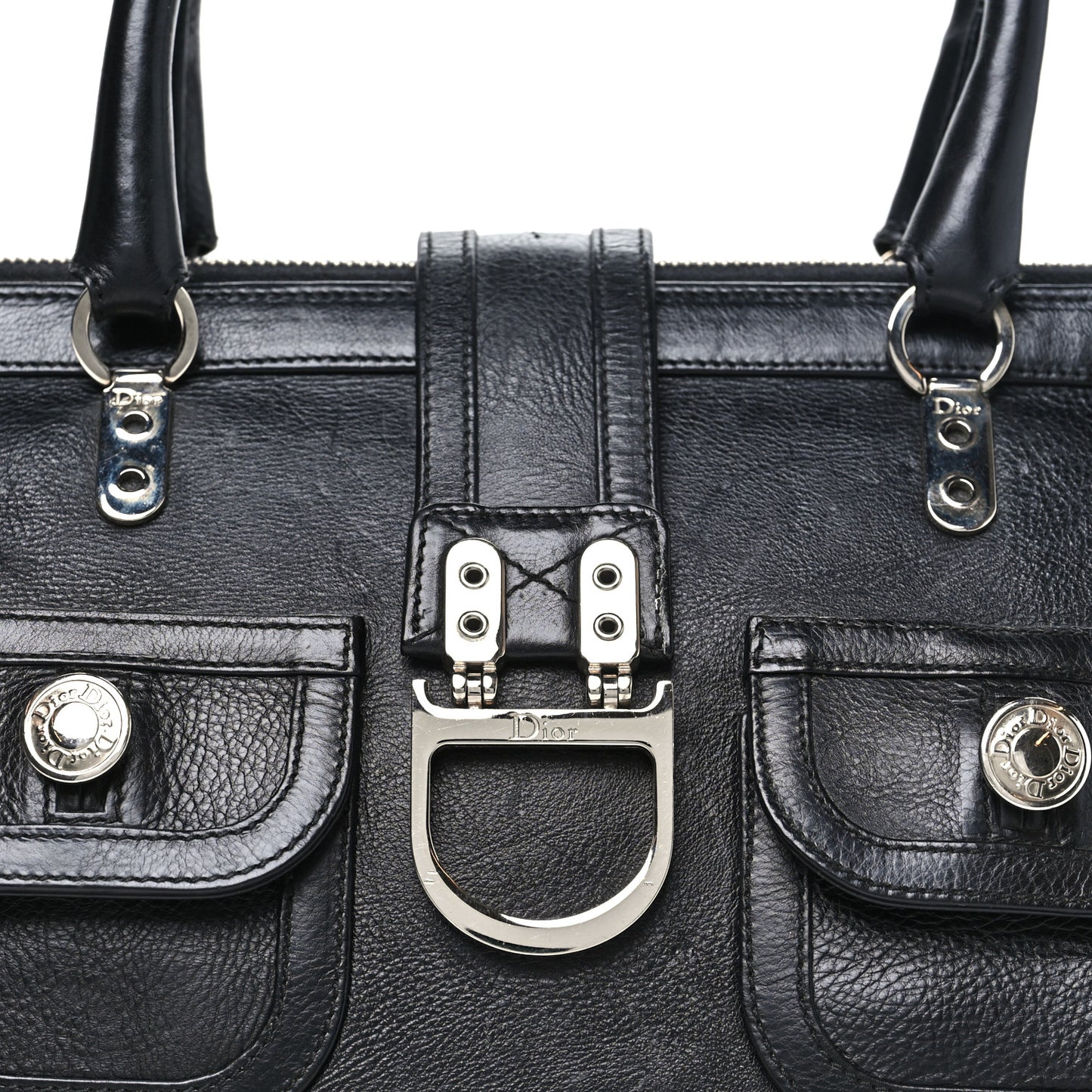 Calfskin Buckle Frame Satchel Black