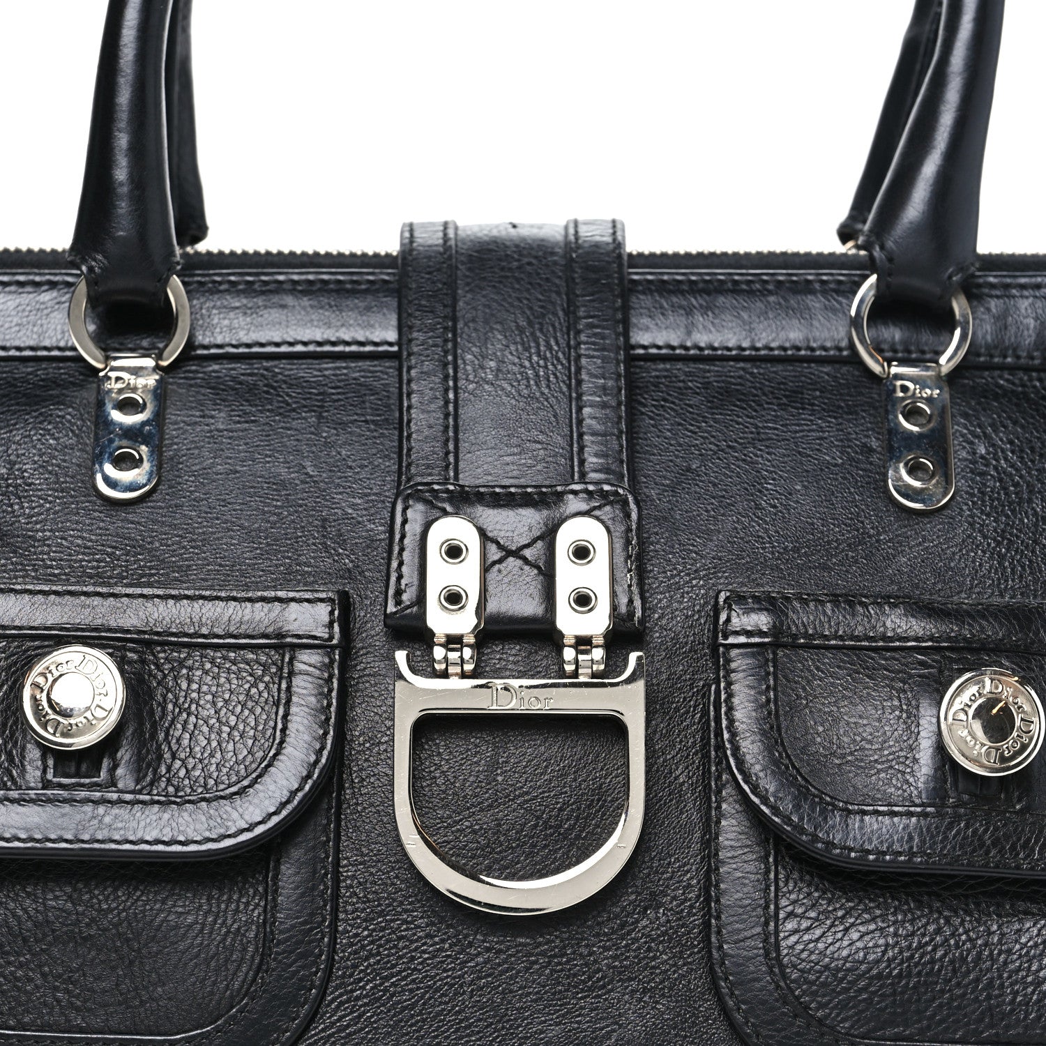 Christian Dior Calfskin Buckle Frame Satchel Black 8 of 10