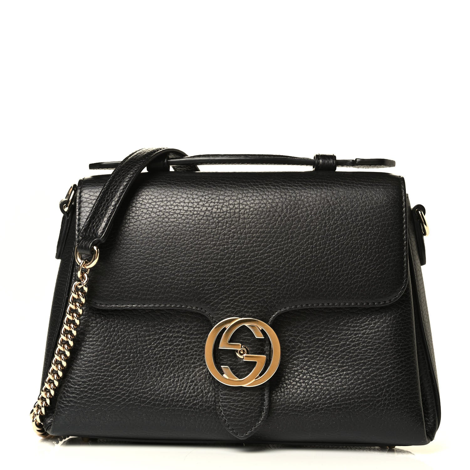 Gucci Dollar Calfskin Interlocking G Top Handle Shoulder Bag Black 1 of 8