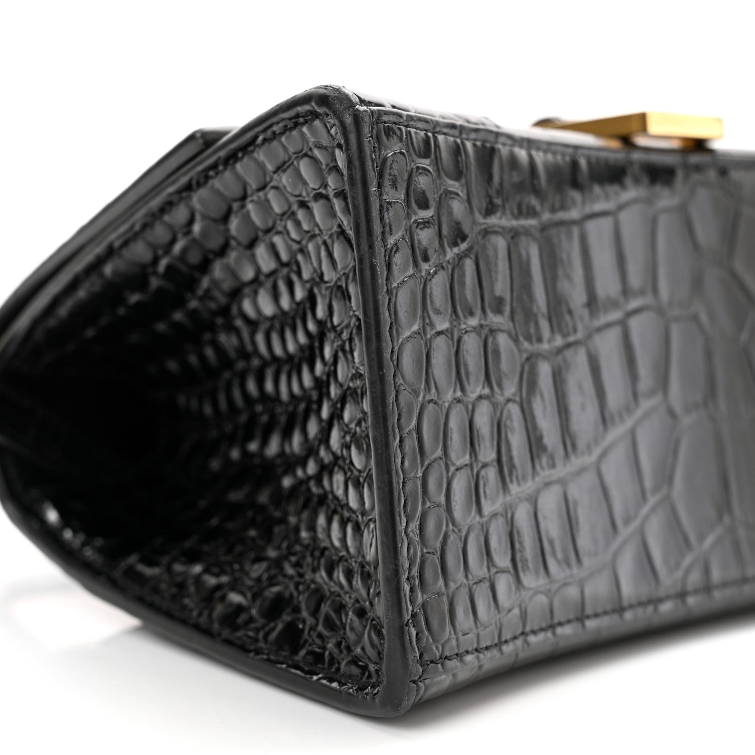 Balenciaga Shiny Calfskin Crocodile Embossed Small Hourglass Top Handle Bag Black 9 of 10