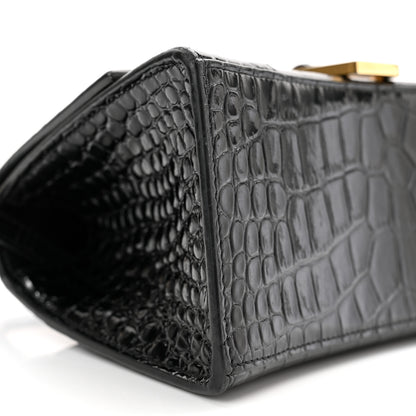 Balenciaga Shiny Calfskin Crocodile Embossed Small Hourglass Top Handle Bag Black 9 of 10