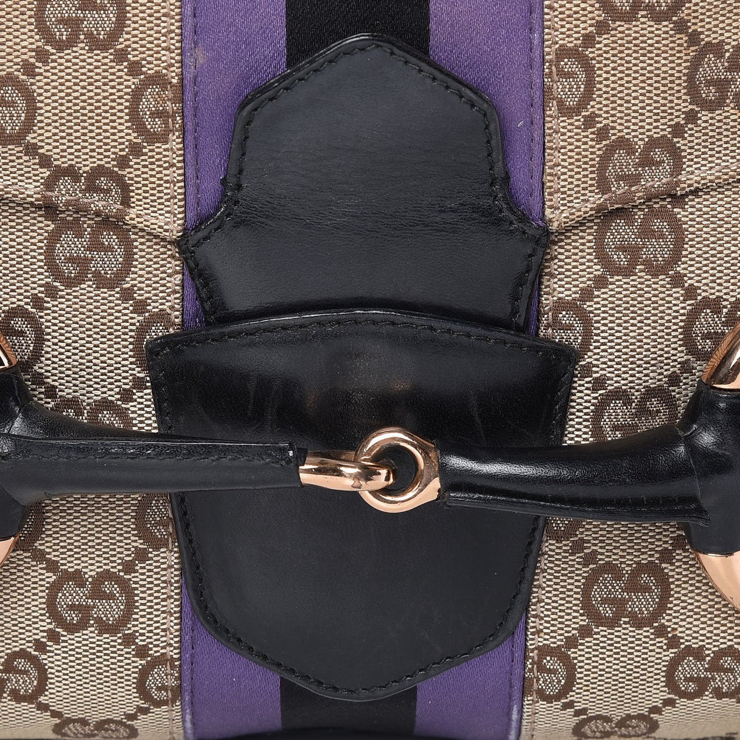 Monogram Horsebit Web Flap Bag Brown Purple