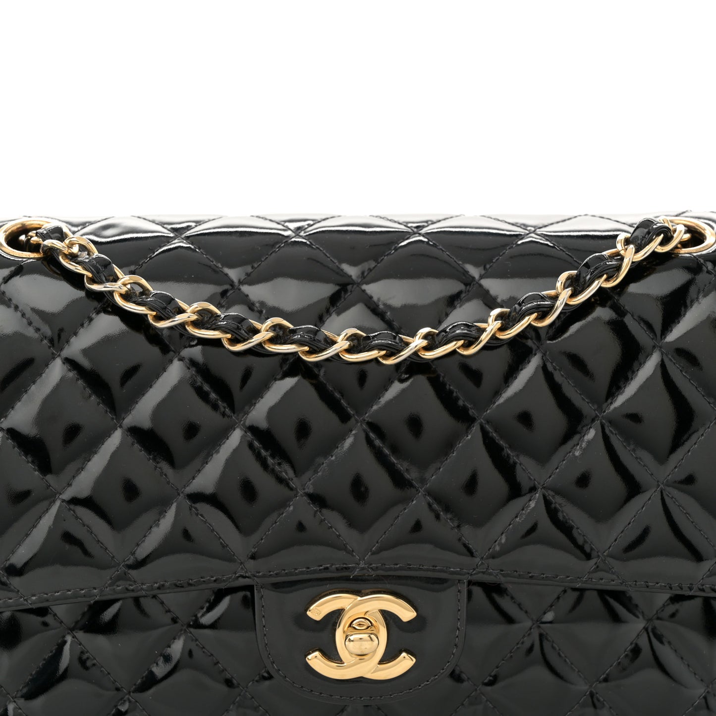 Patent Quilted Medium Double Flap Black