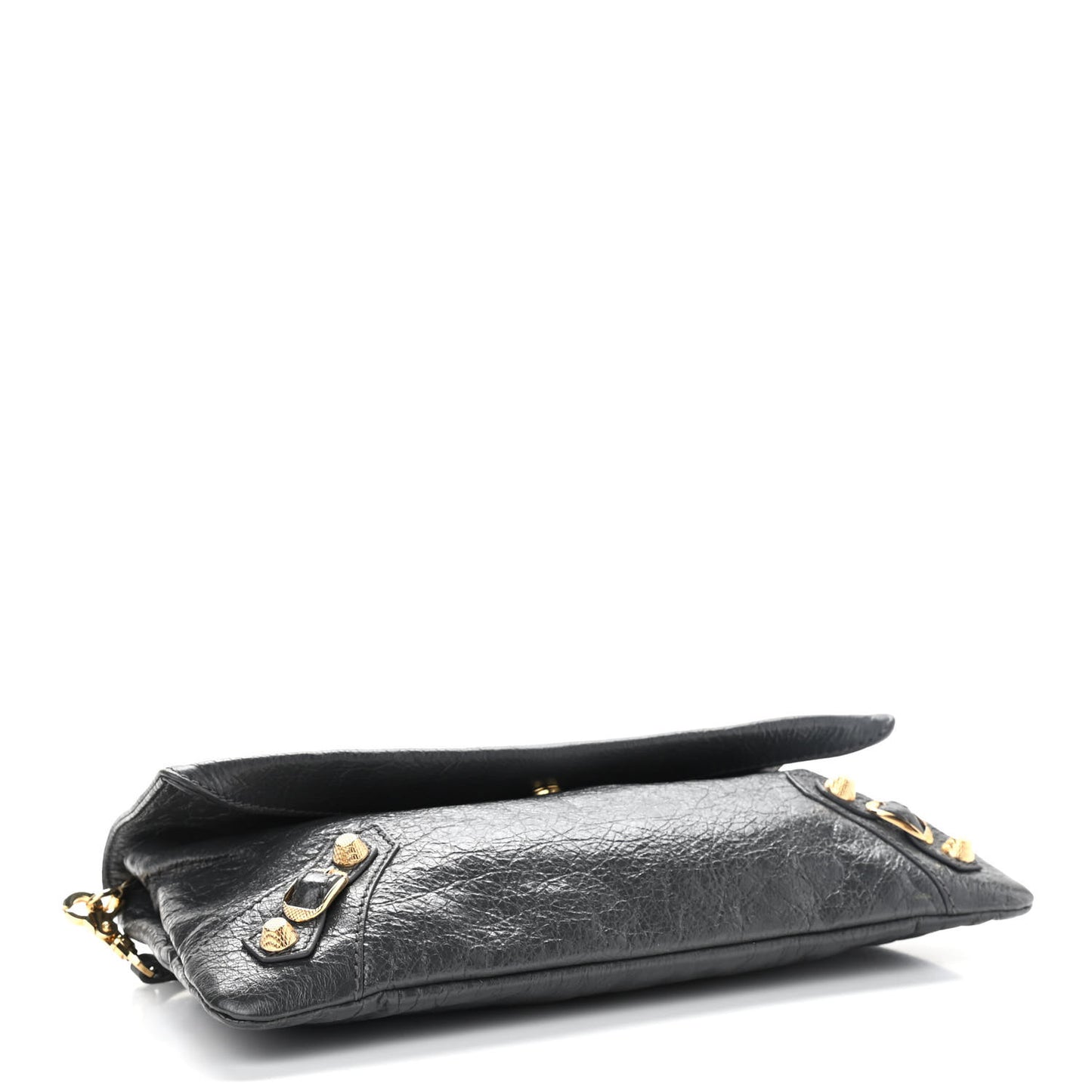 Agneau Giant 12 Gold Hardware Envelope Strap Clutch Gris Fossile