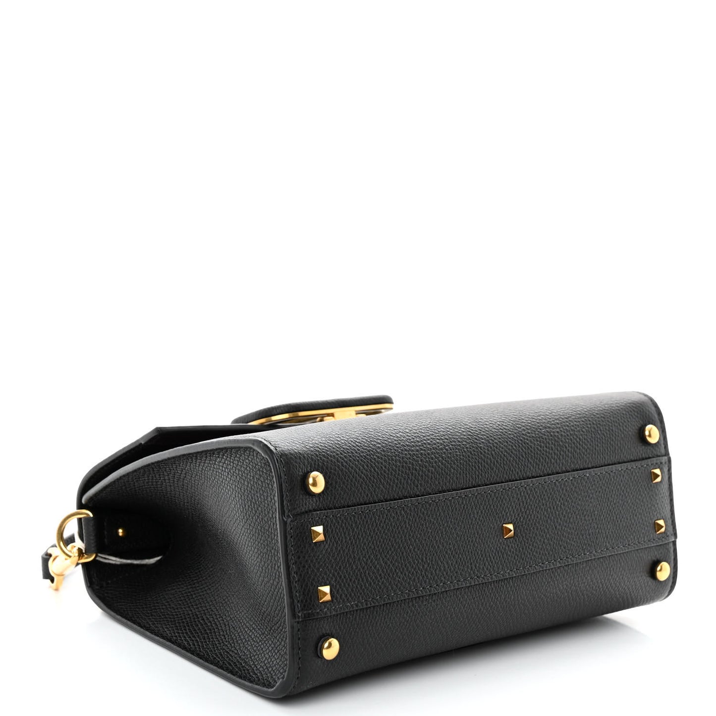 Grainy Calfskin Small VSling Top Handle Bag Black