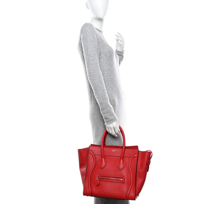Celine Drummed Calfskin Mini Luggage Coquelicot 2 of 10