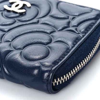 Chanel Lambskin Camellia Embossed Zip Coin Purse Navy 9 of 12