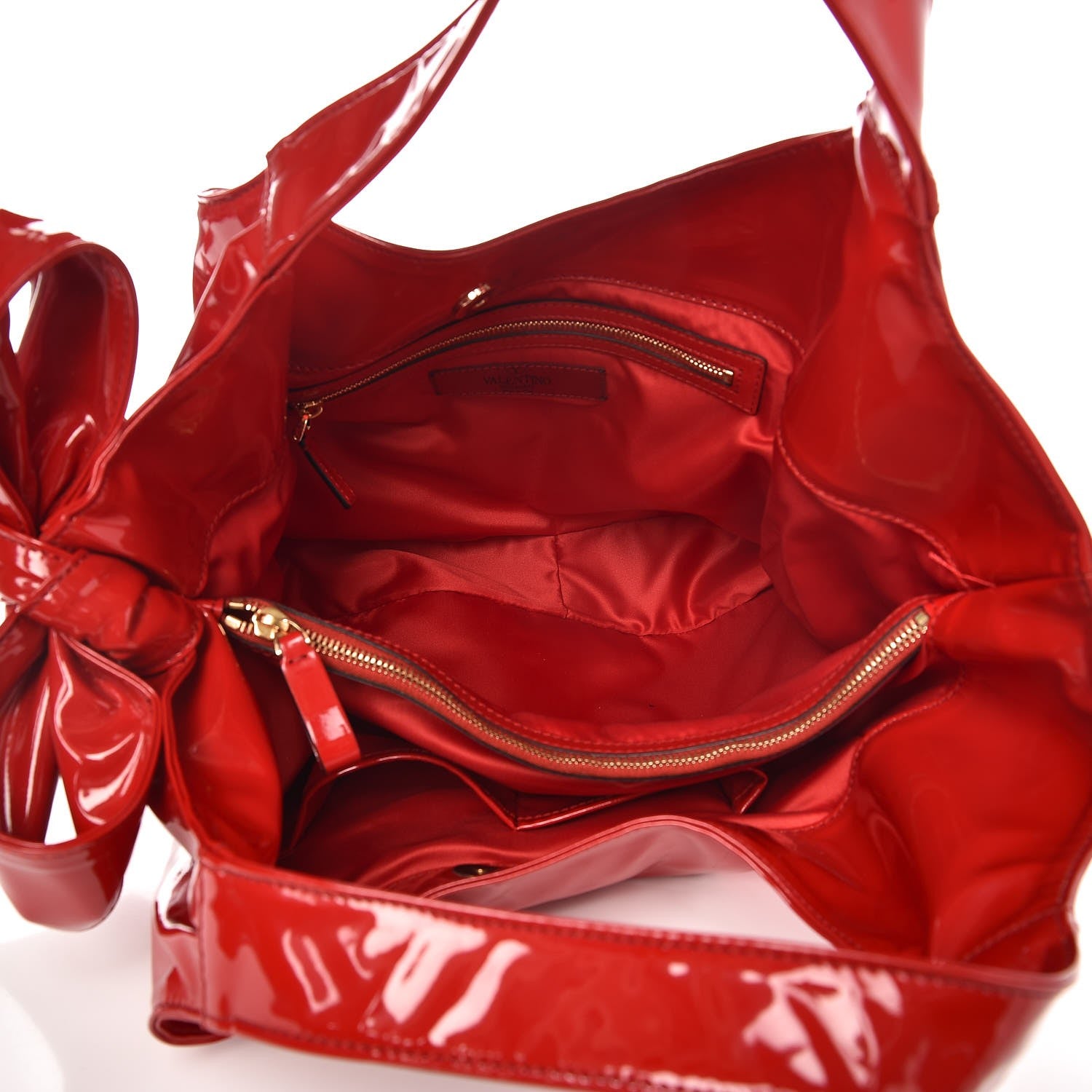 Valentino Garavani Patent Lacca Small Nuage Bow Hobo Red 5 of 8