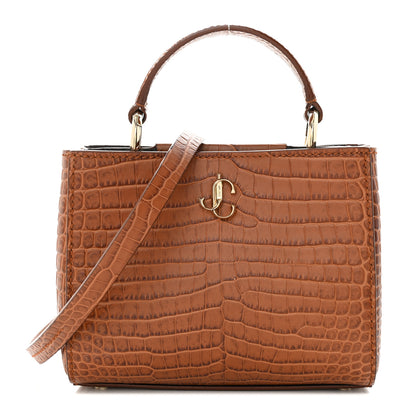 Jimmy Choo Calfskin Crocodile Embossed Mini Varenne Top Handle Tan 1 of 10
