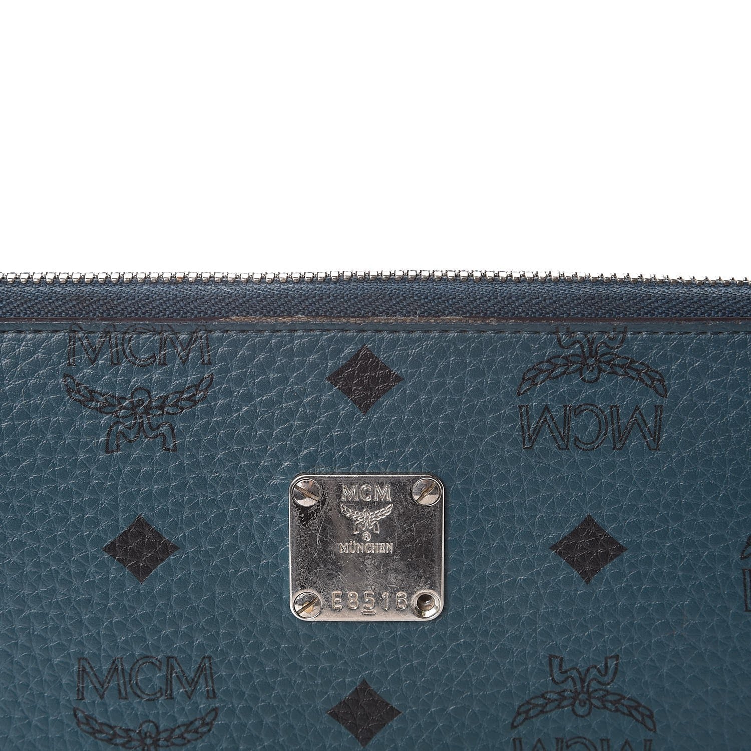 MCM Heritage Visetos Large Zip Around Wallet Blue 7 of 12