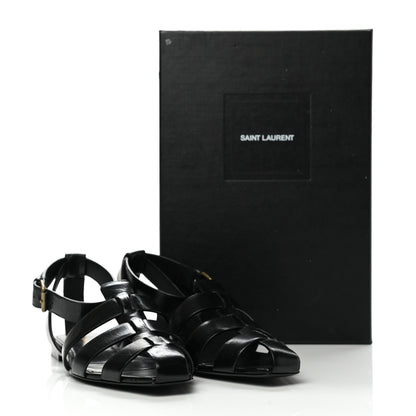 Saint Laurent Calfskin Oak Flat Sandals 38 Black 9 of 9