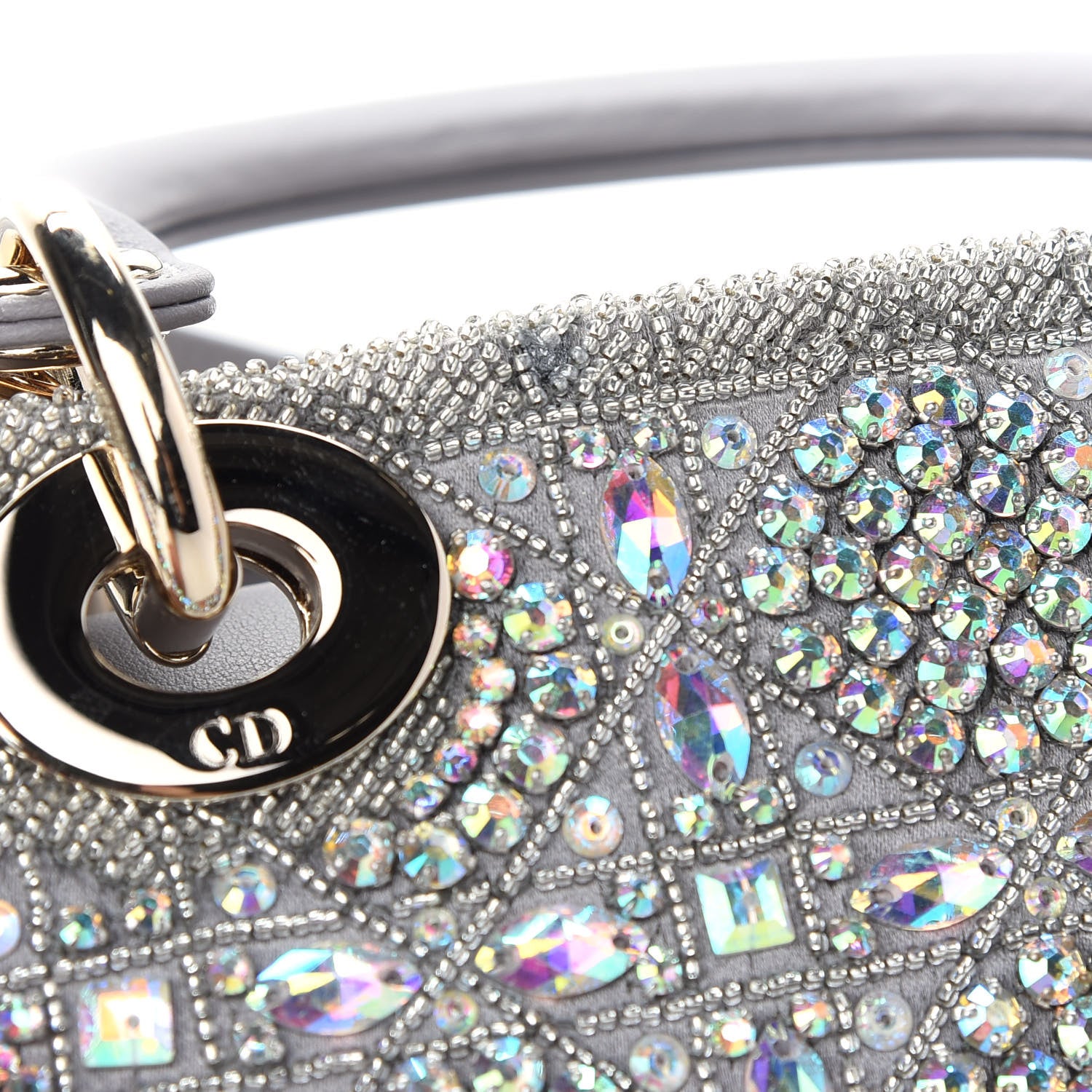 Christian Dior Metallic Calfskin Satin Celestial Bead Embroidery Small My Lady Dior Grey 10 of 10