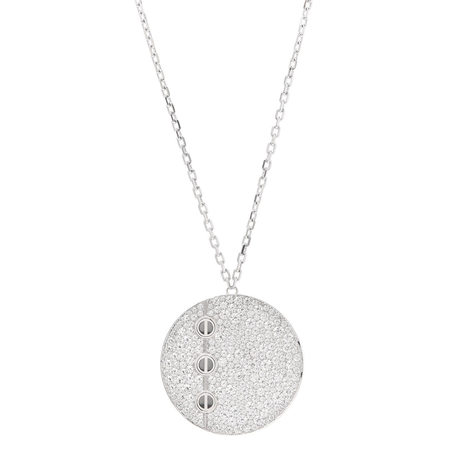 Cartier 18K White Gold Diamond LOVE Medallion Paved Pendant Necklace 1 of 5