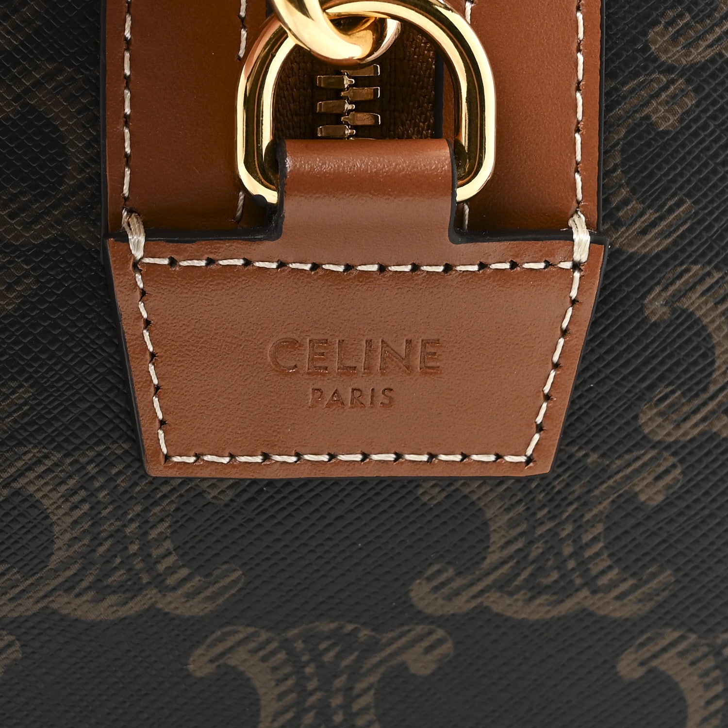 Celine Triomphe Canvas Calfskin Medium Boston Bag Tan 6 of 10