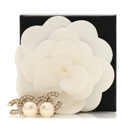Chanel Crystal Pearl CC No 5 Hoop Drop Earring Gold 5 of 5