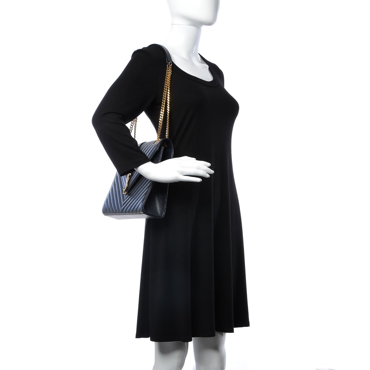 Grain De Poudre Matelasse Chevron Large Monogram Satchel Midnight Blue