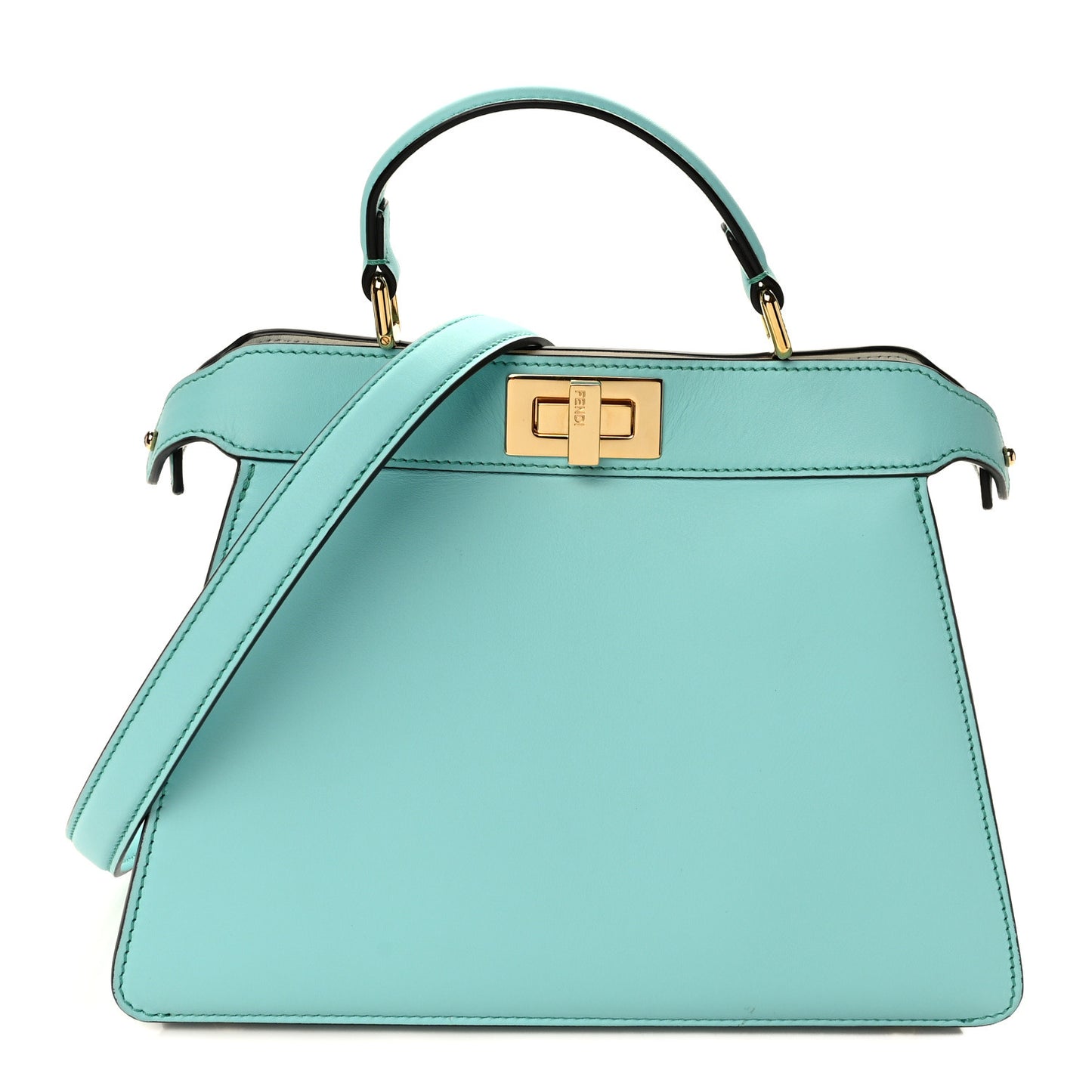 Vitello Seta Shiny Nappa Small Peekaboo I SEE U Satchel Real Tiffany White