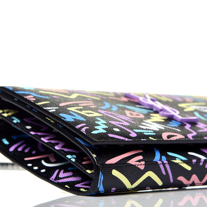 Saint Laurent Grain De Poudre Medium Classic Monogram Multicolor Graphic Print Chain Wallet Black 8 of 9
