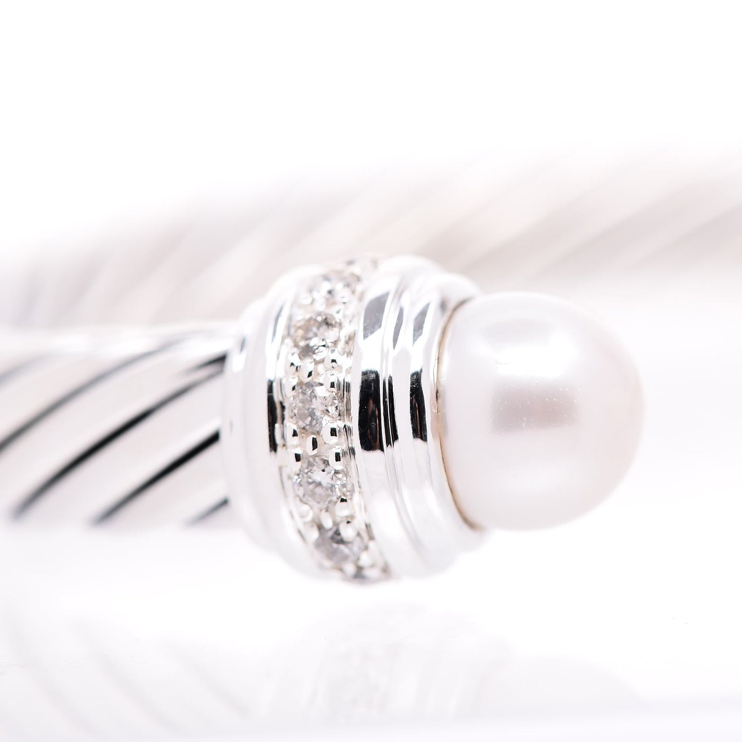 Sterling Silver Diamond Pearl 7mm Cable Classics Bracelet