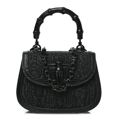Gucci Moire Fabric Calfskin Rhinestone Monogram Monochrome Lizard Embossed Mini Bamboo 1947 Top Handle Chain Bag Black 1 of 7