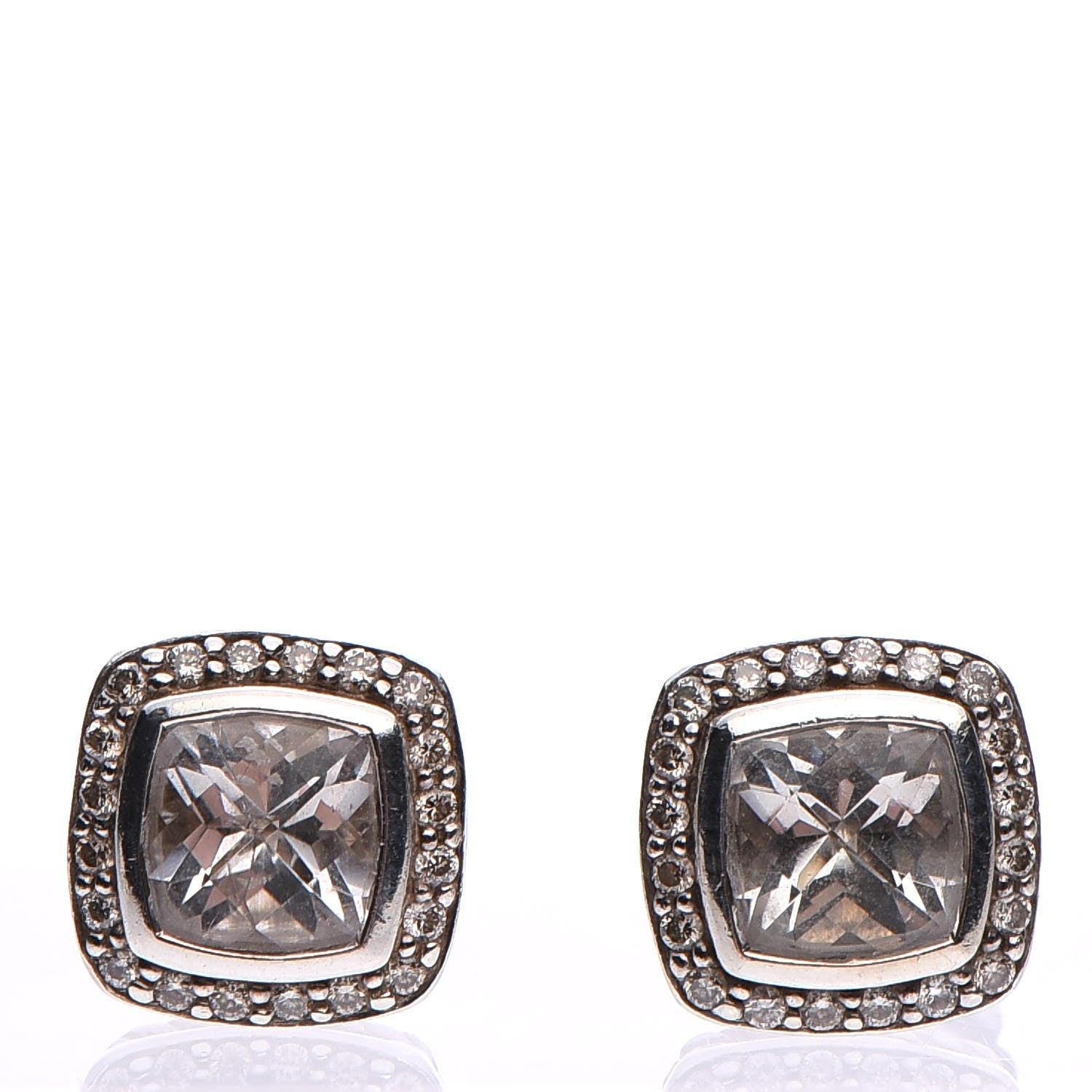 David Yurman Sterling Silver Diamond White Topaz 7mm Petite Albion Earrings 1 of 5