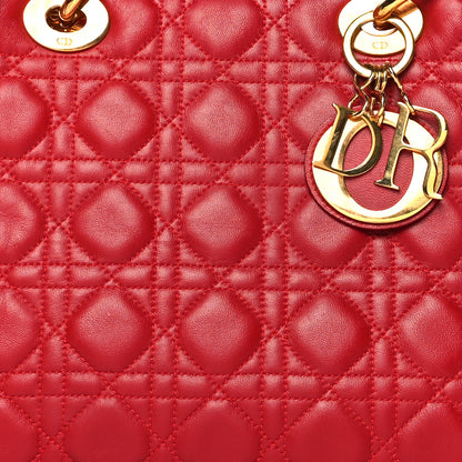 Christian Dior Lambskin Cannage Medium Lady Dior Red 7 of 14