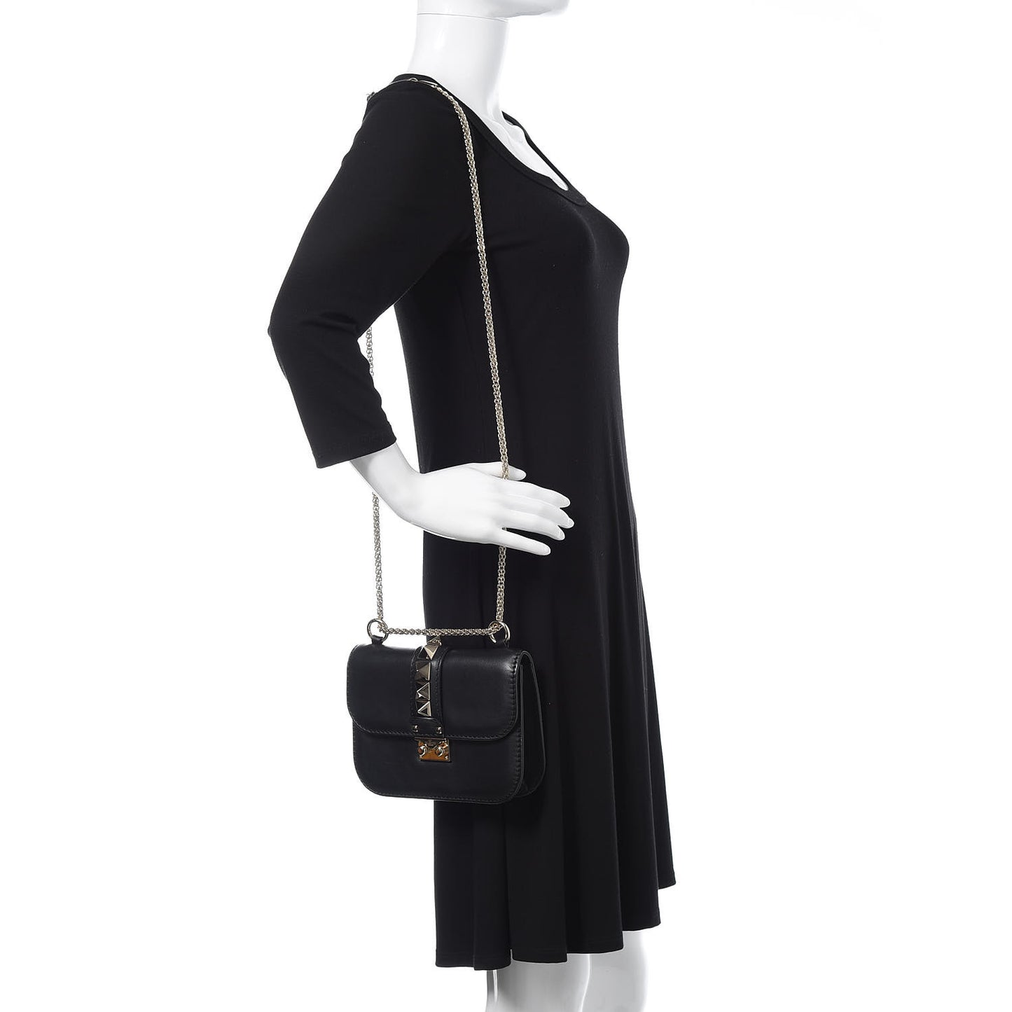 Vitello Small Glam Lock Rockstud Flap Black