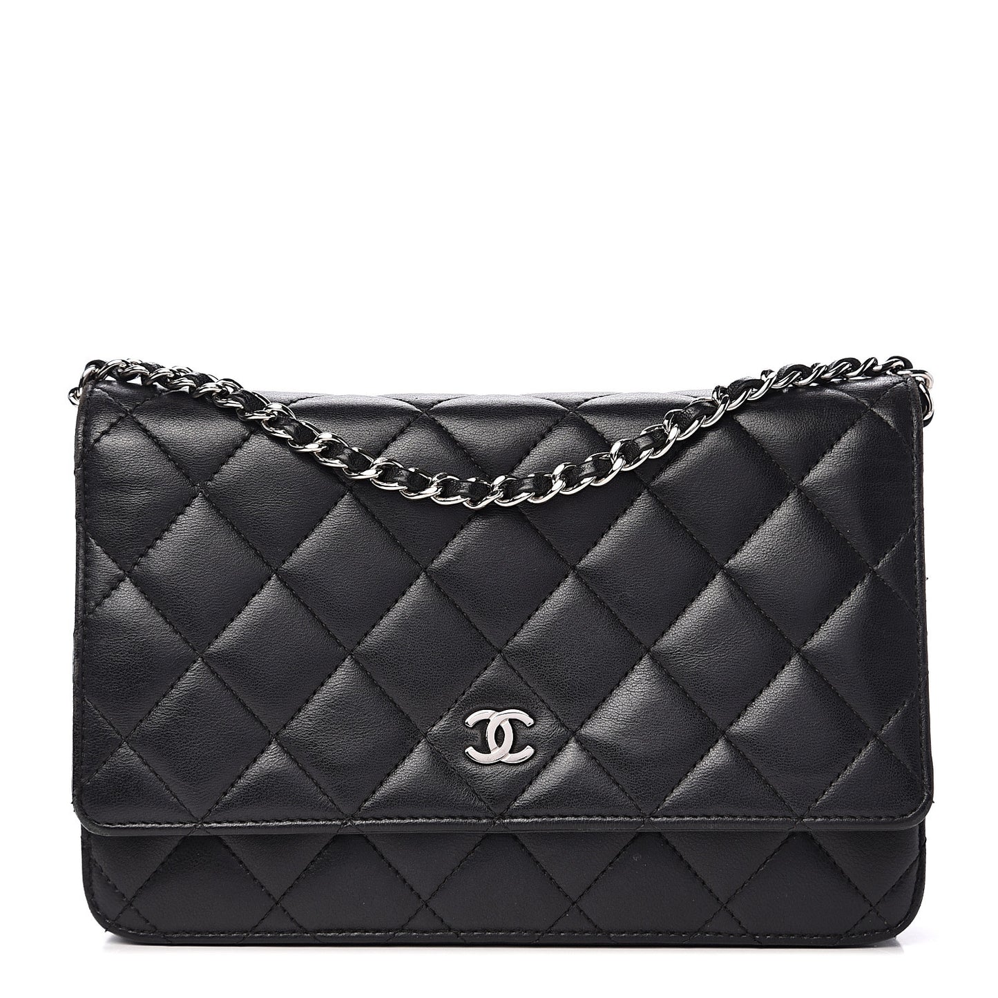 Lambskin Quilted Wallet On Chain WOC Black