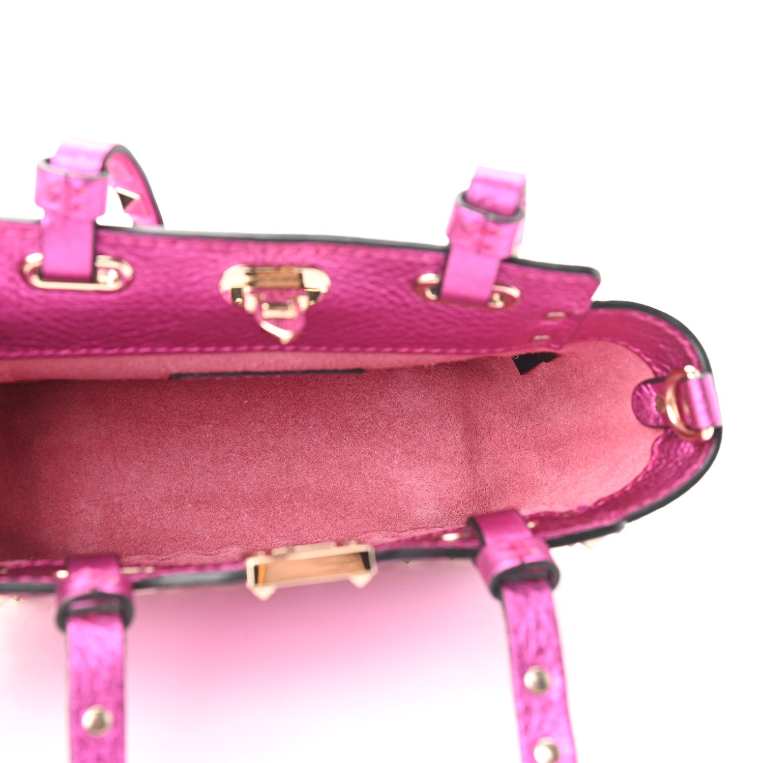 Valentino Garavani Metallic Pebbled Calfskin Micro Rockstud Tote Peony 5 of 9