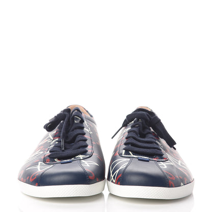 Gucci Calfskin GucciGhost Print Mens Low Top Sneakers 9 Blue Agata Hibiscus Red 2 of 8