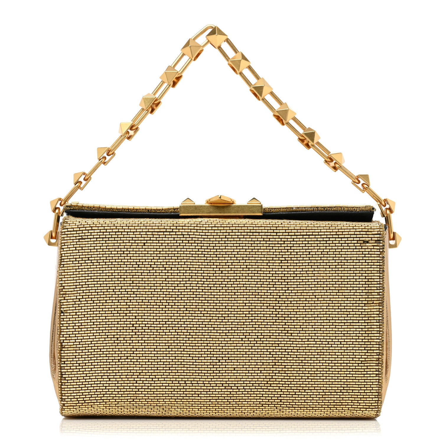 Valentino Garavani Metallic Calfskin Beaded Rockstud Evening Clutch Antique Bronze 1 of 13