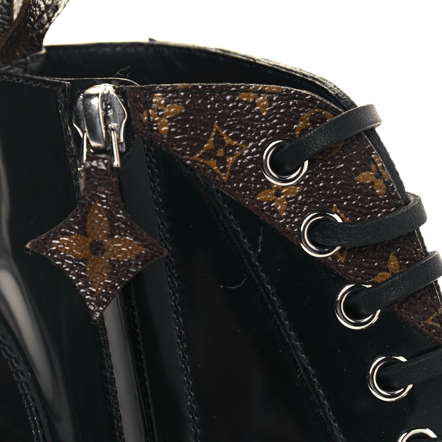Patent Calfskin Monogram Star Trail Ankle Boots 38 Black