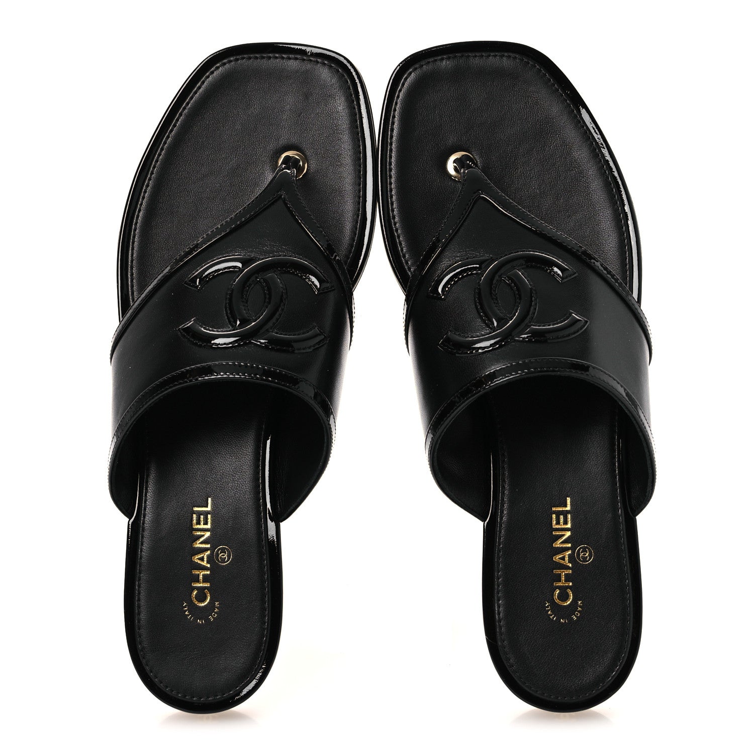 Chanel Lambskin Patent Calfskin CC Thong Sandals 39 Black 2 of 11