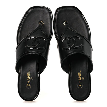 Chanel Lambskin Patent Calfskin CC Thong Sandals 39 Black 2 of 11